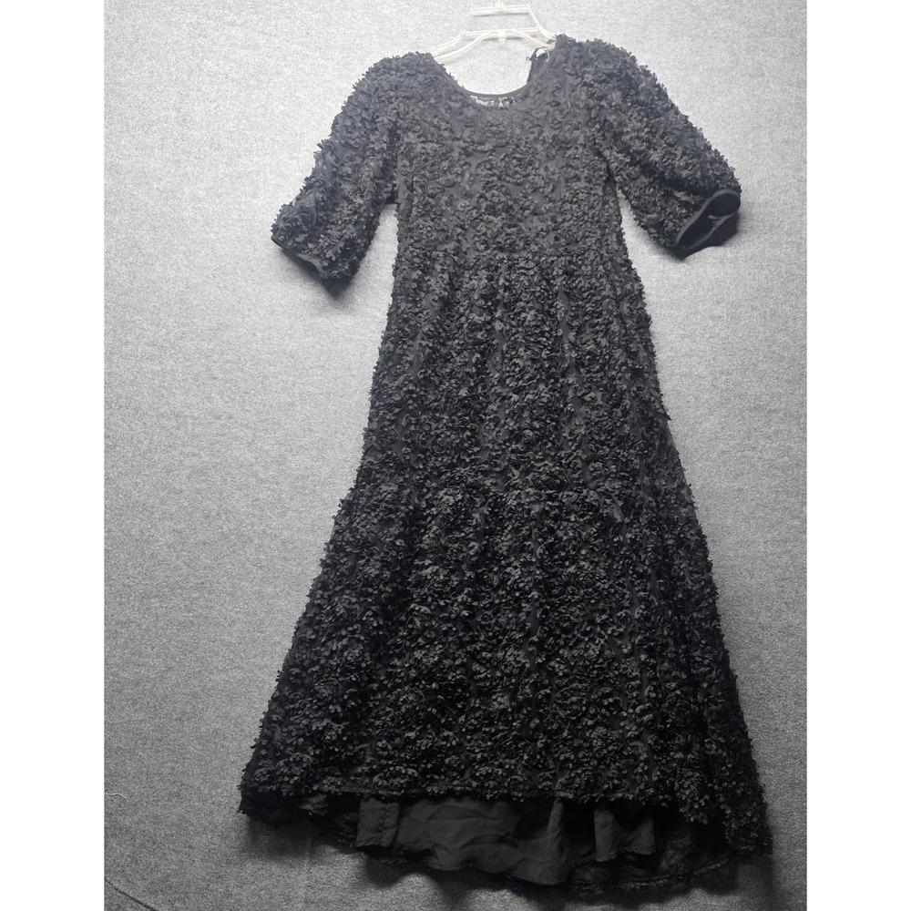 ZARA Black Textured Maxi Dress Womens XS Puff Sleeve Long Formal Party